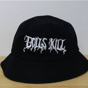 Dolls Kill Embroidered Black Bucket Hat